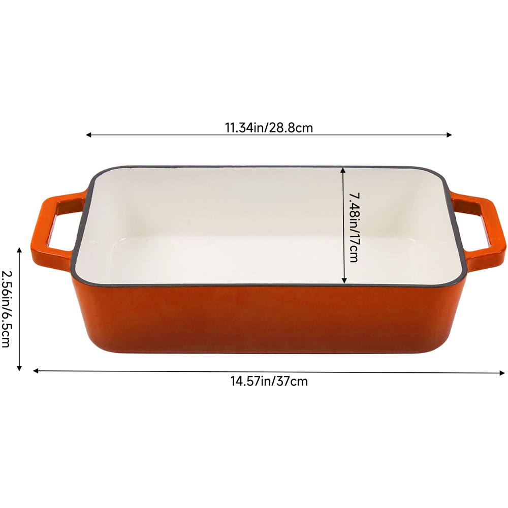 Living and Home 3.2L Orange Enamelled Cast Iron Rectangular Baking Dish Image 8