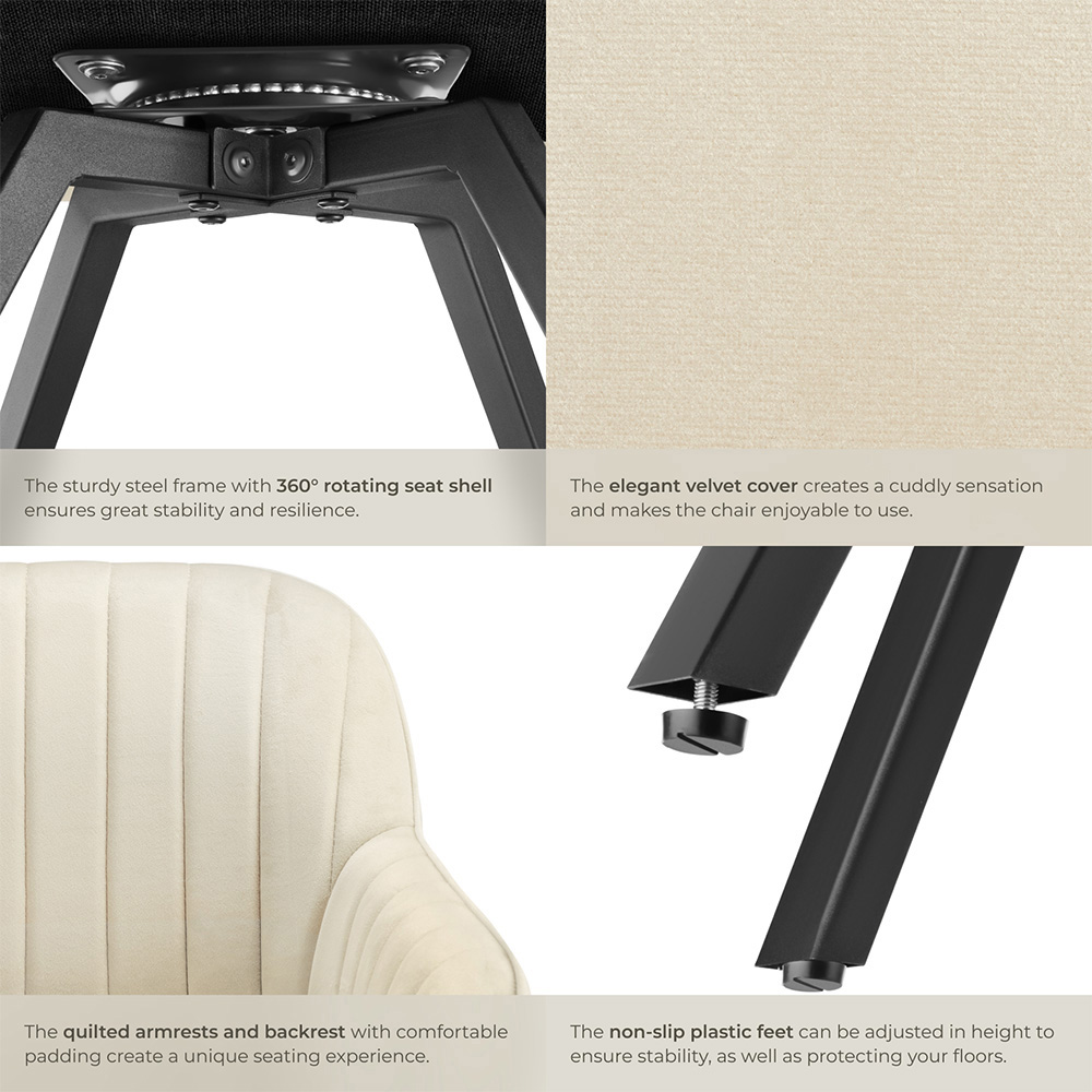 tectake Set of 2 Cream Velvet Fabric Armchair Image 5