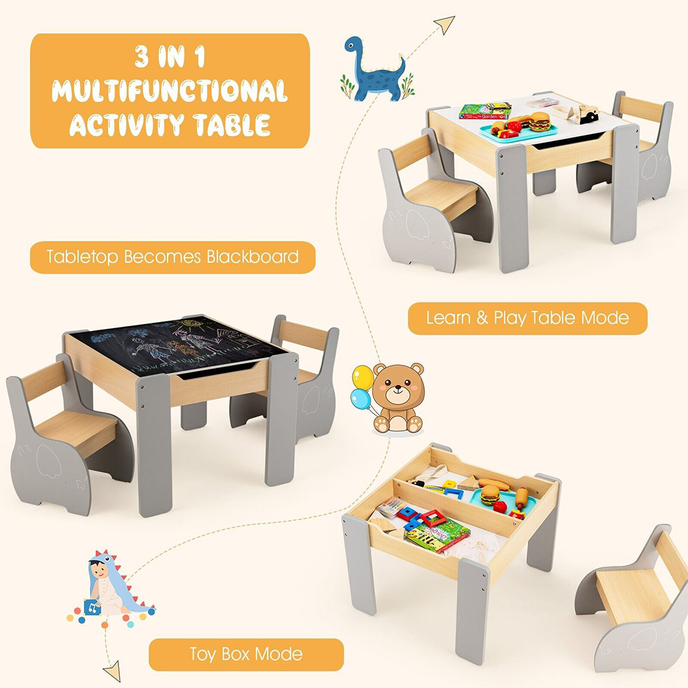 Costway 4 in 1 Grey Wooden Kids Table and Chair Set Image 5
