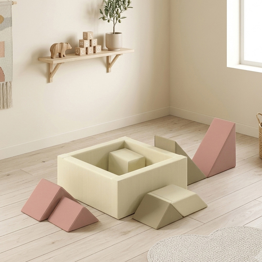 AIYAPLAY Kids Beige Tangram-Inspired Soft Play Set with Removable Cover 9 Piece Image 2