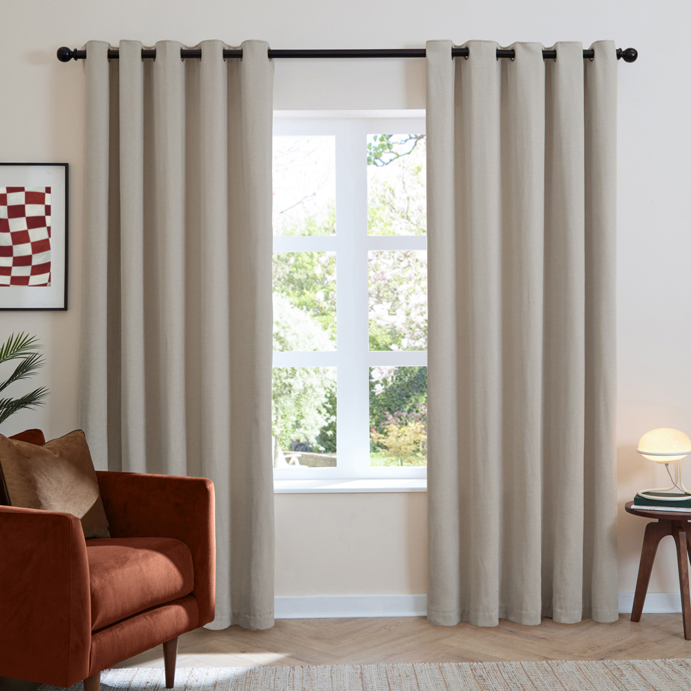 Furn Natural Soft Chenille Blackout Eyelet Curtains 168 x 229cm Image 1