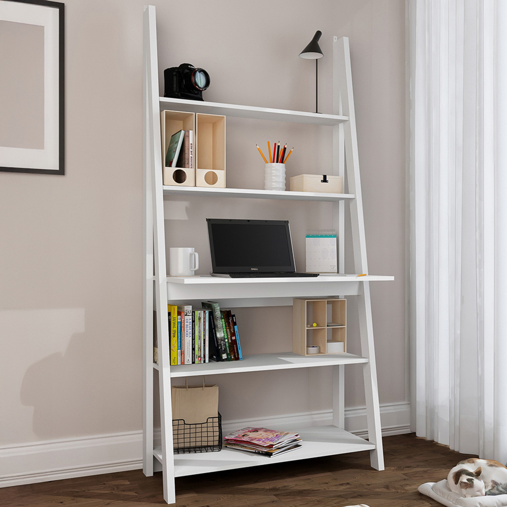Tiva 5 Shelf White Ladder Desk Image 1