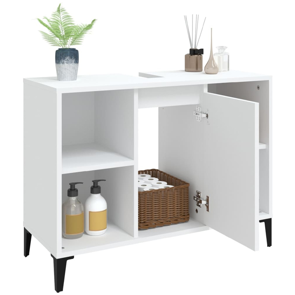 vidaXL Single Door 4 Shelf White Wood Washbasin Cabinet Image 4