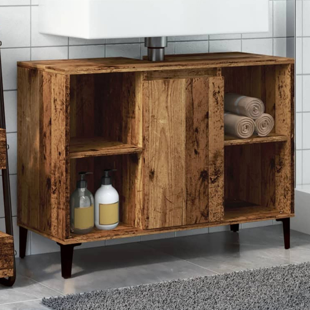 vidaXL Single Door 4 Open Compartment Old Wood Bathroom Sink Cabinet Image 1