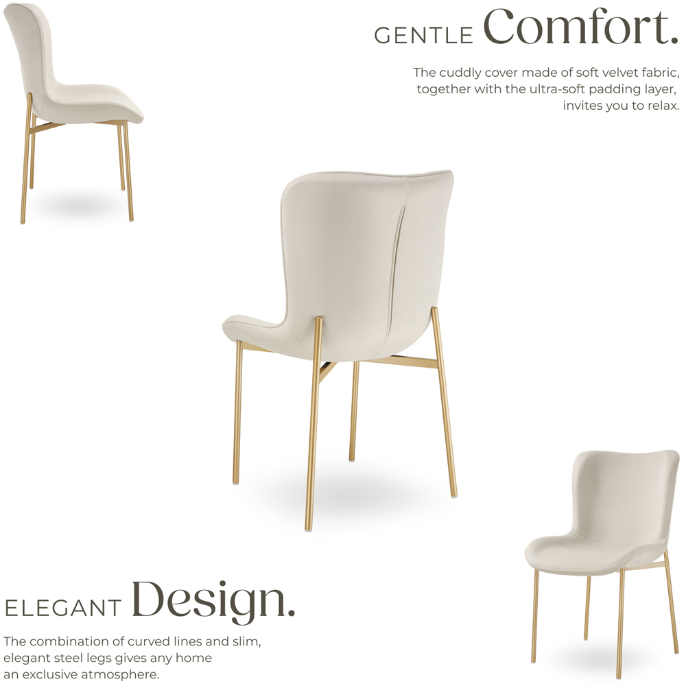 tectake Tessa Beige and Gold Velvet Padded Dining Chair Image 5