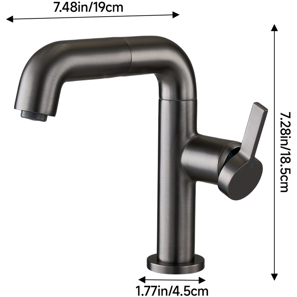 Living and Home Gunmetal Grey Metal Single Lever Swivel Spout Basin Mixer Tap Image 7