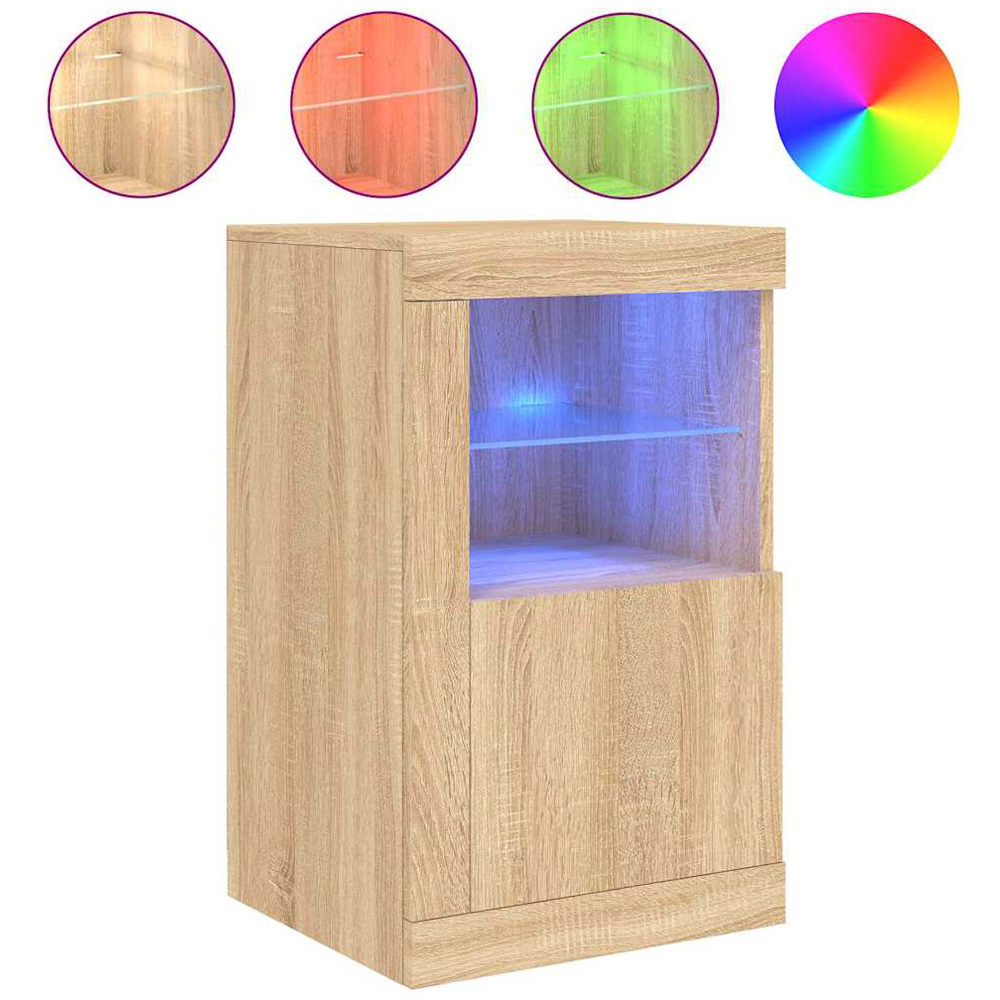 vidaXL Single Door 2 Shelf LED Sonoma Oak Side Cabinet Image 4