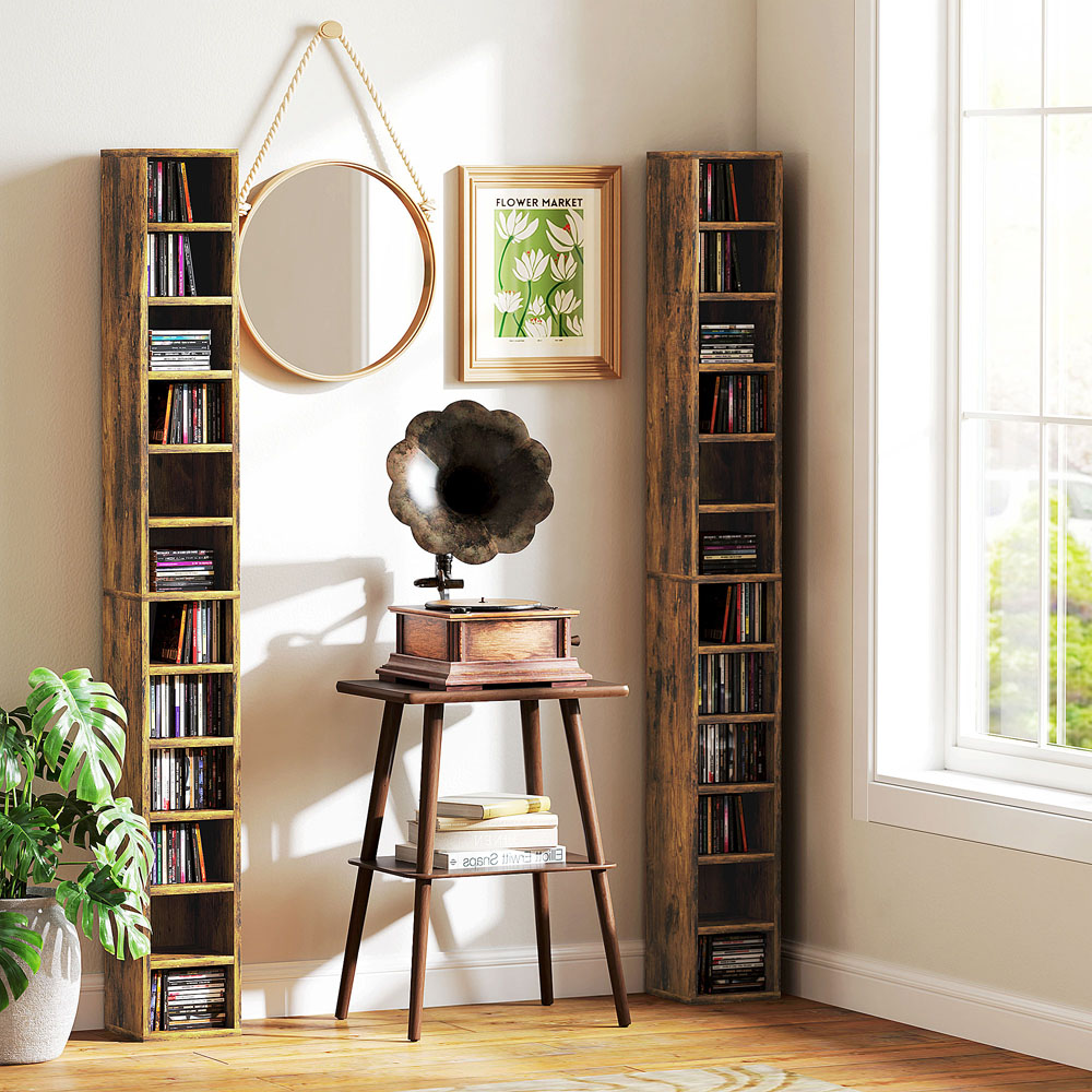 HOMCOM 204 CD Rustic Brown Tall Bookshelf with Cubes Image 7