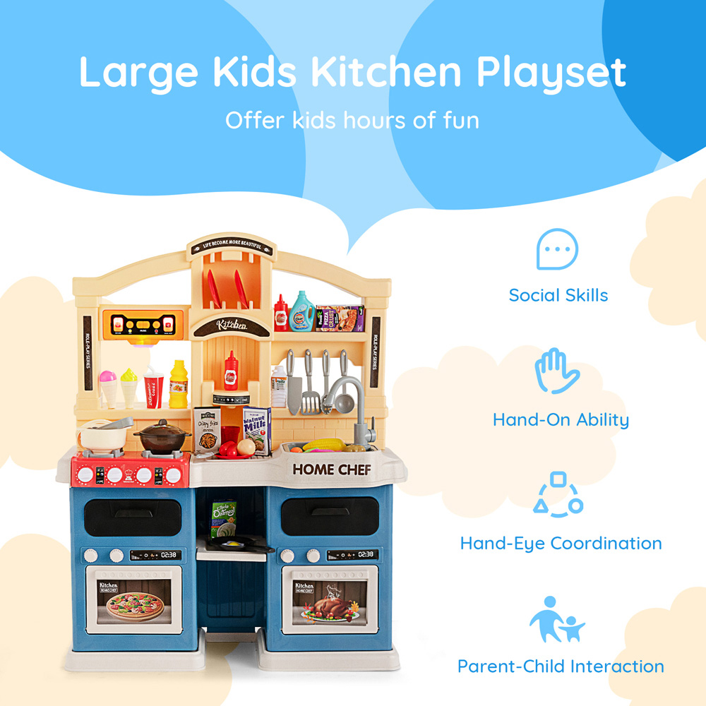 Costway Blue Kids Kitchen Play Set with Boiling and Vapour Effects 69 Piece Image 6