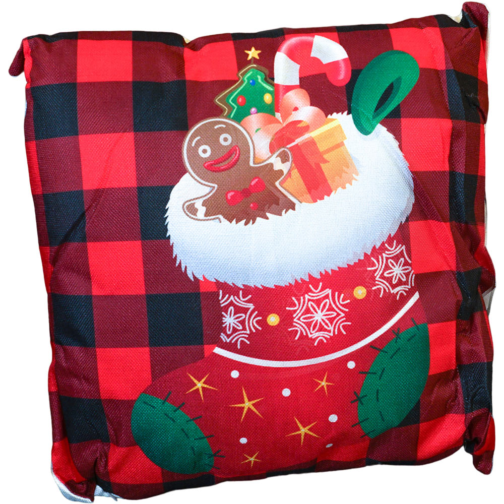 Xmas Haus Christmas-Themed Red Check Stocking Cushion 45 x 45cm Image 1