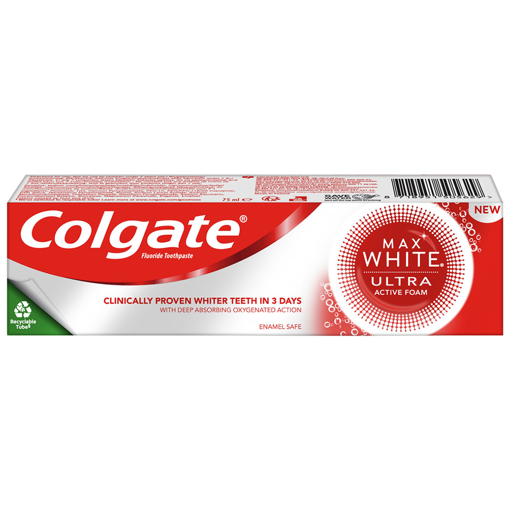 Colgate Max White Ultra Active Foam Whitening Toothpaste 75ml Image 1
