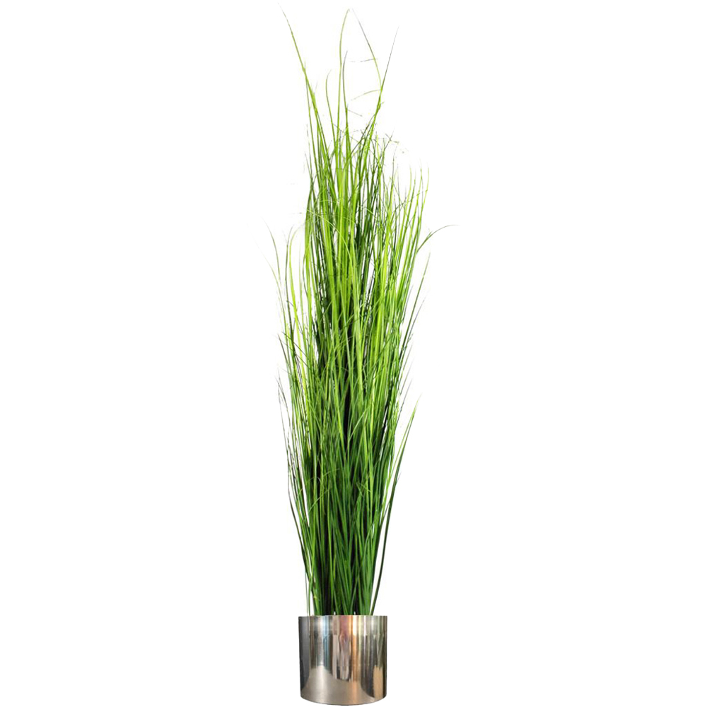 Leaf Extra Large Grass Artificial Plant with Silver Metal Planter 130cm Image 1