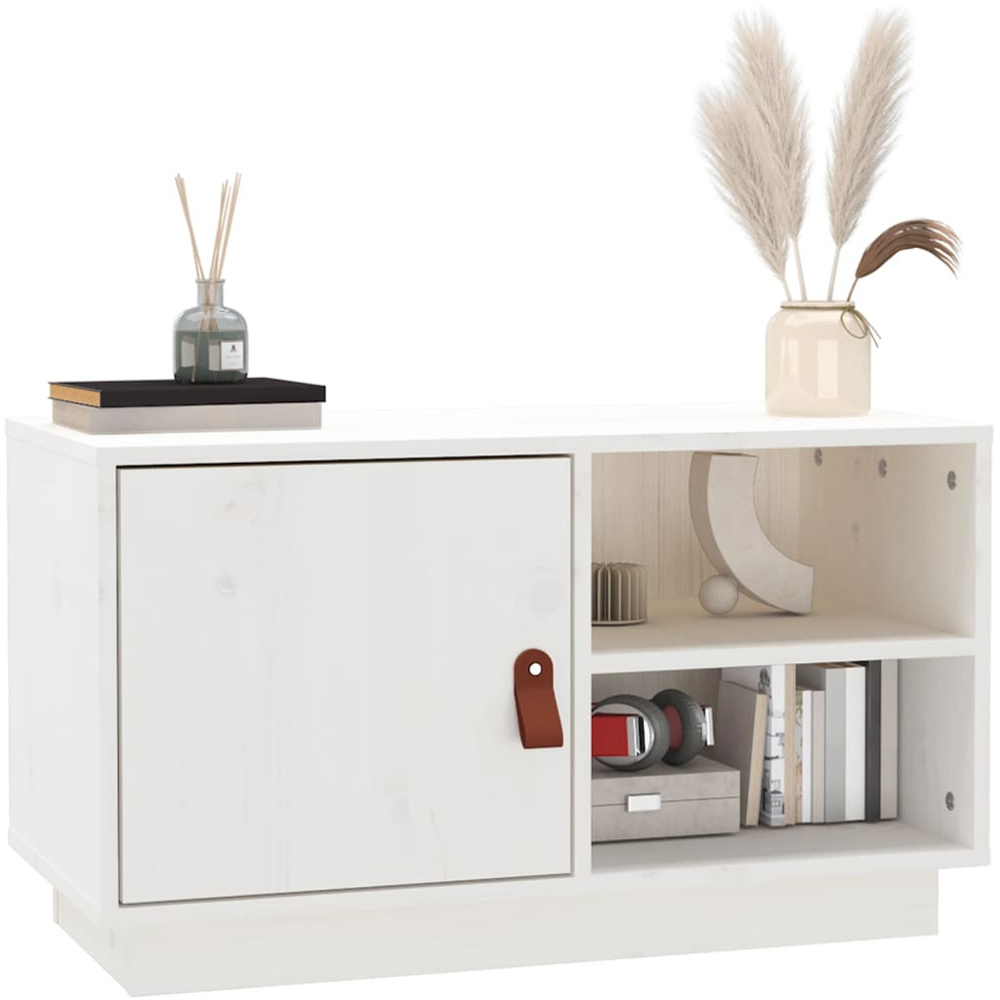 vidaXL Single Door 2 Shelf White Solid Pine Wood TV Cabinet Image 3