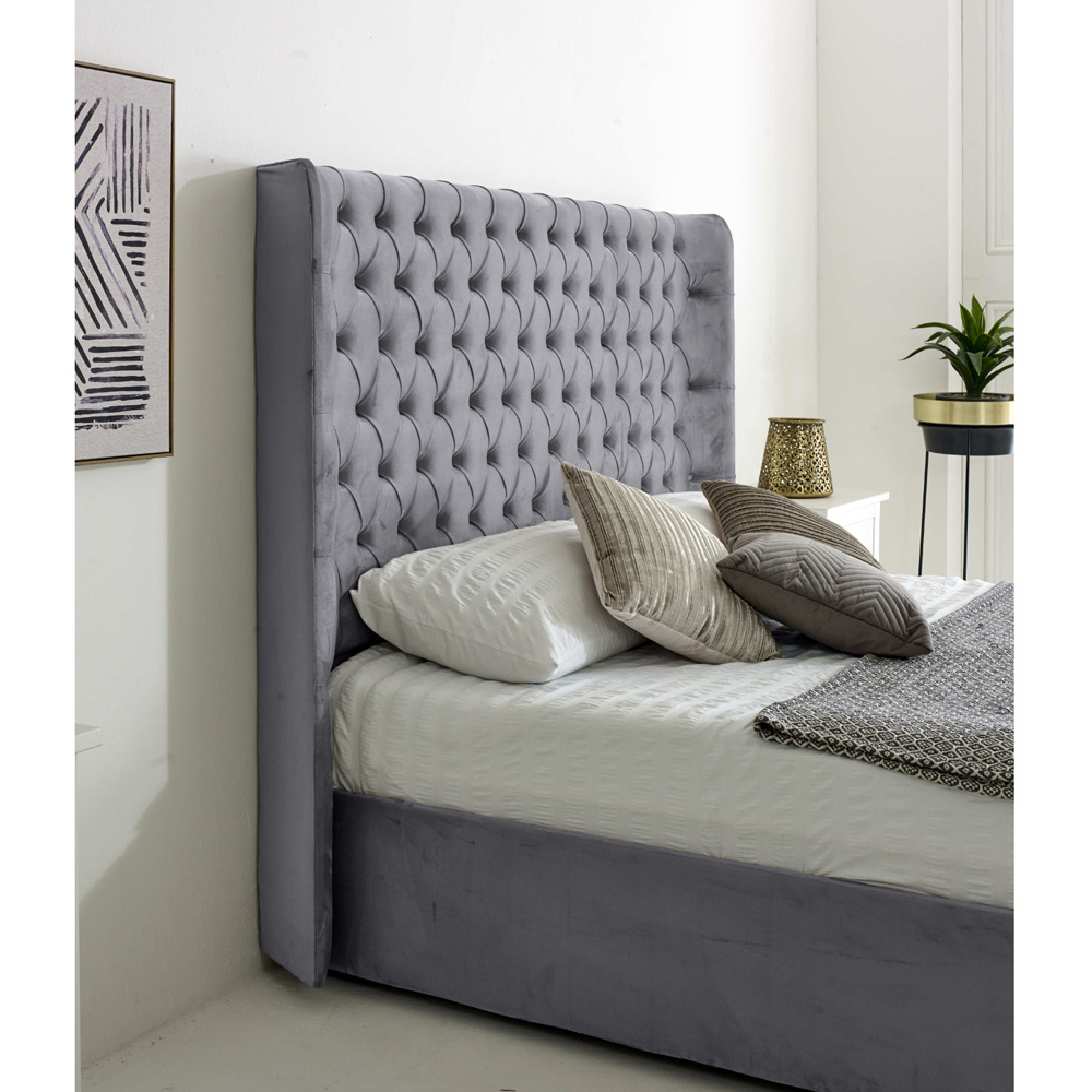 Eleganza Home Woodlake Small Double Steel Plush Velvet Bed Frame with Chesterfield Headboard Image 2