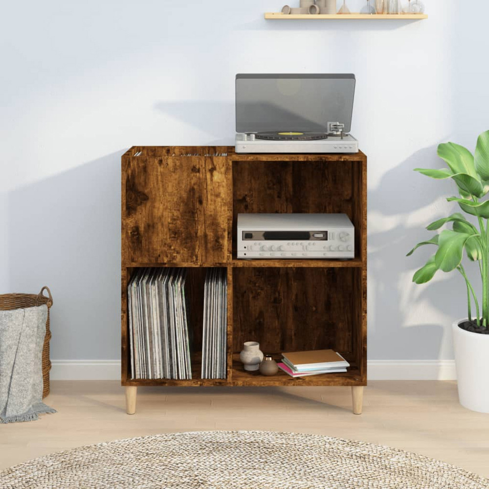 vidaXL 3 Shelf Smoked Oak Record Cabinet Image 7