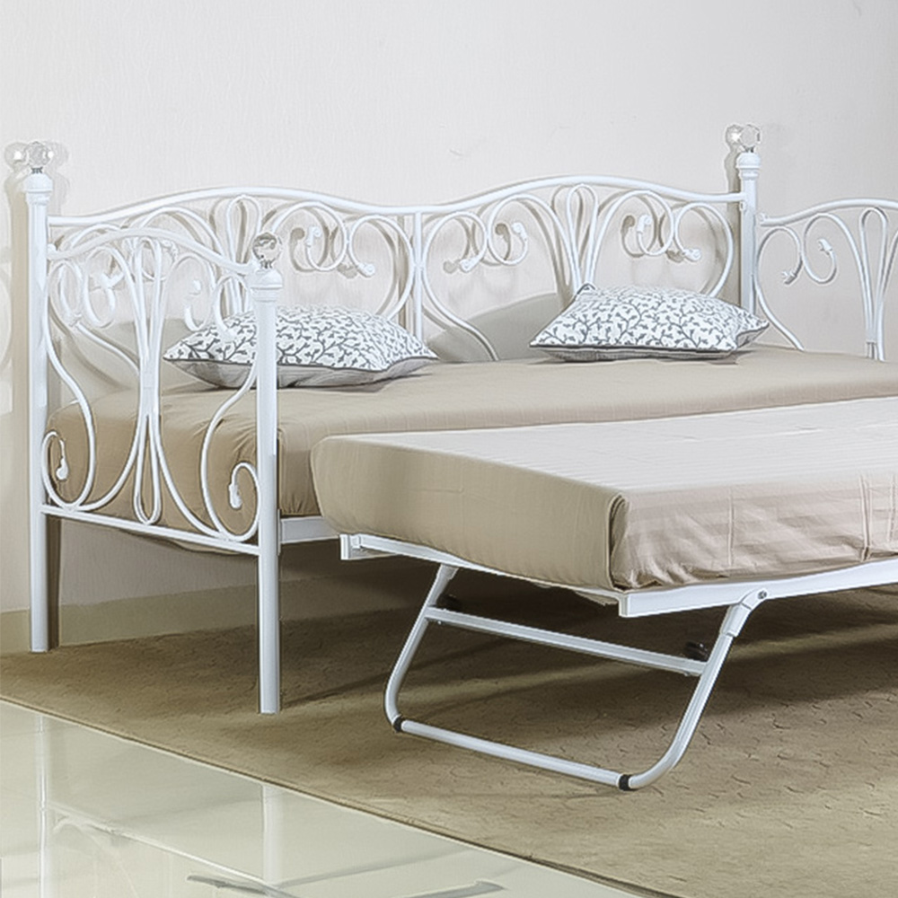 Brooklyn Single Sleeper White Metal Crystal Finial Day Bed Image 2