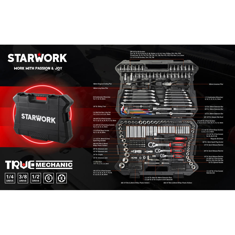 STARWORK True Mechanic 314 Piece Metric Mechanics Tool and Socket Set Image 9