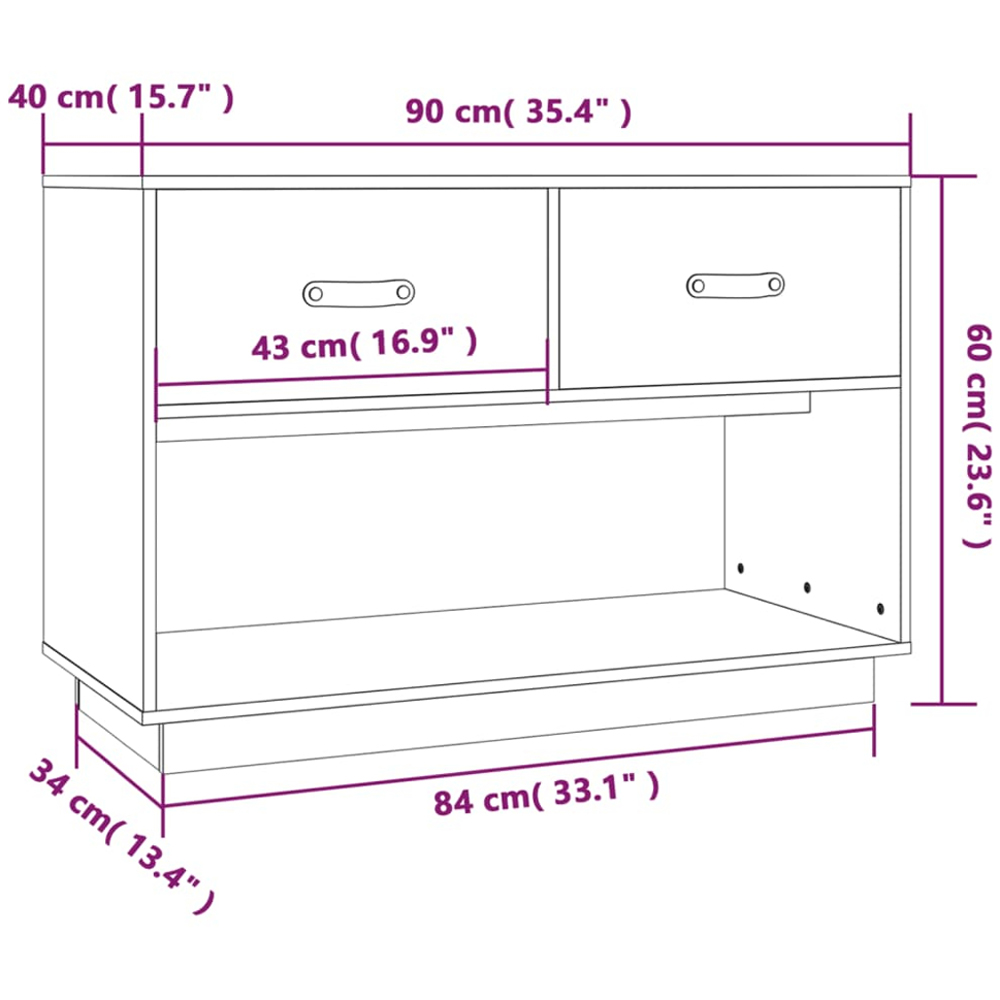 vidaXL 2 Drawer Single Open Shelf Honey Brown Solid Wood Pine TV Cabinet Image 9