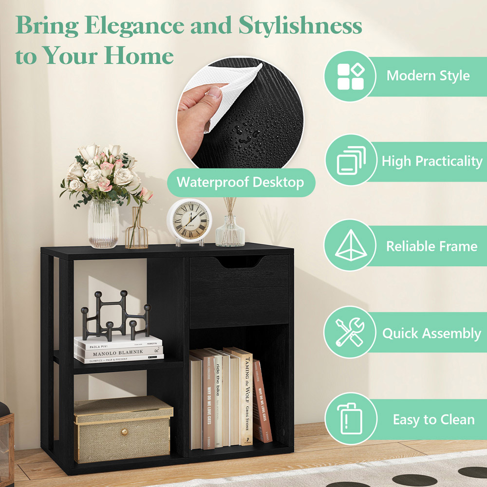 Costway Single Drawer 3 Shelf Black Wooden Storage Cabinet Image 5