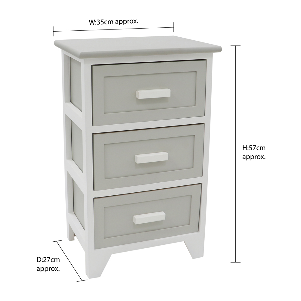 JVL Abingdon Grey and White Willow 3 Drawer Storage Unit Image 7