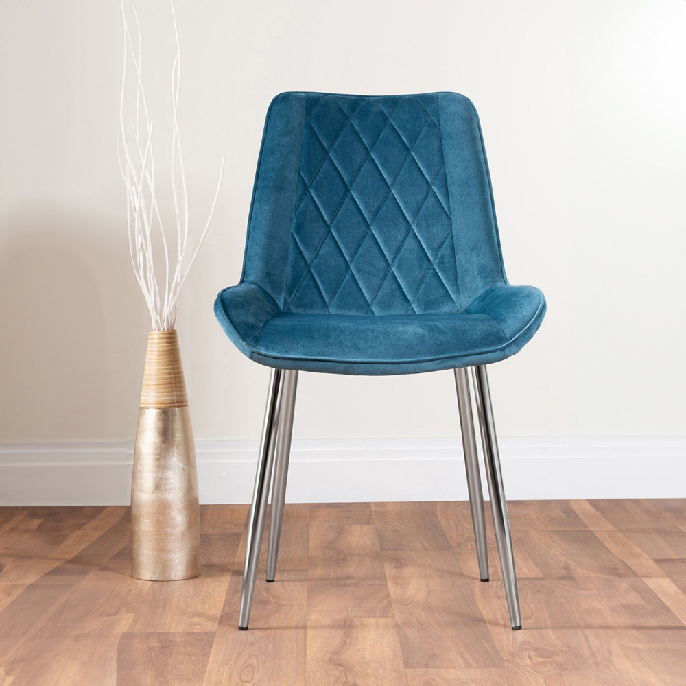 Furniturebox Lucia Cesano 6 Seater Round Dining Set Grey Gloss Blue and Chrome Image 3