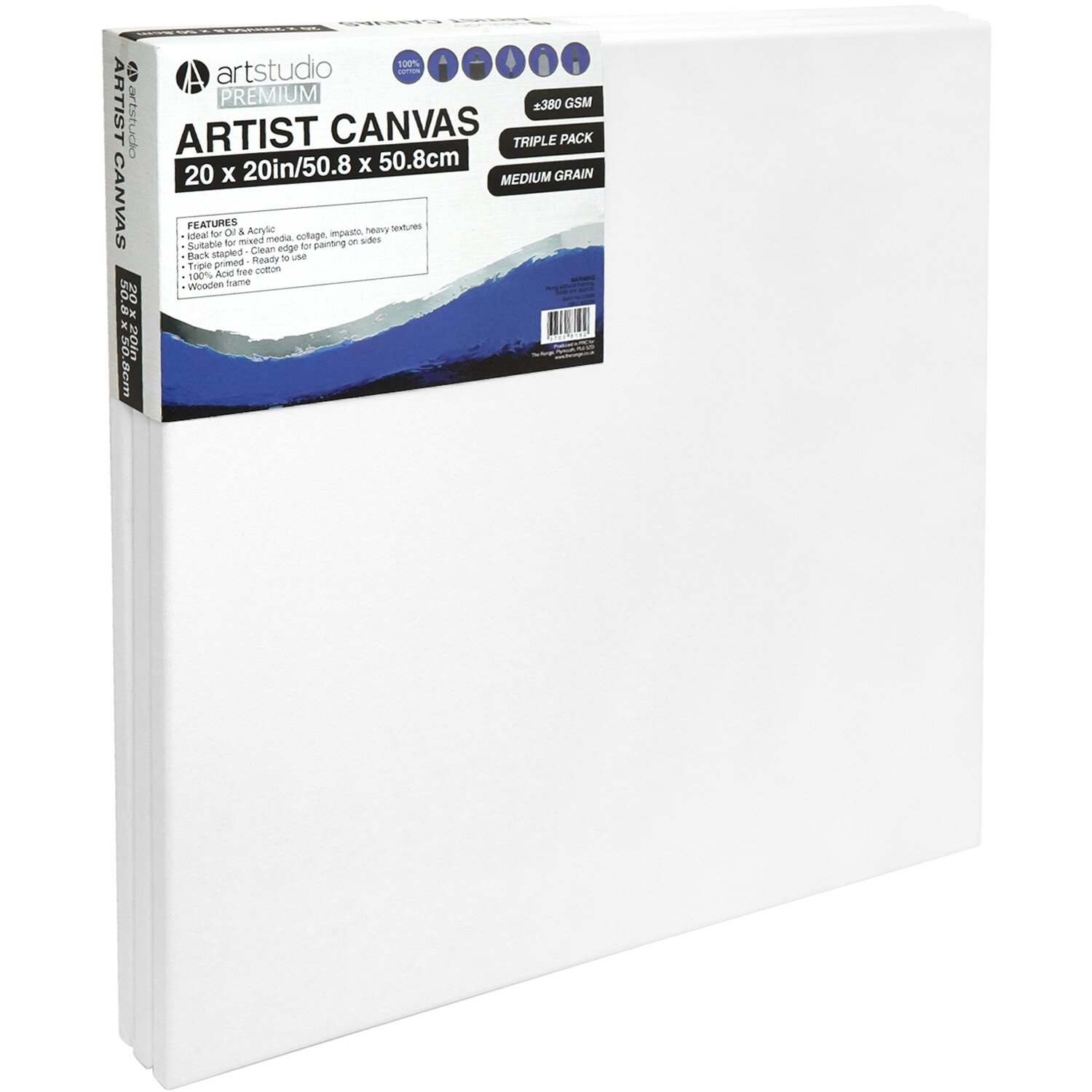 Art Studio Premium Artist Canvas 50.8 x 50.8cm 3 Pack Image 2
