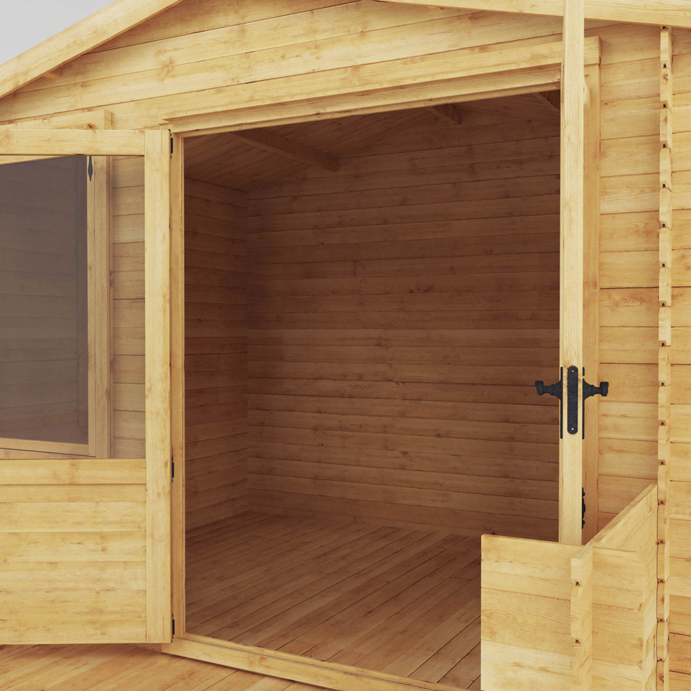 Mercia 10.8 x 11.1ft Double Door Wooden Apex Log Cabin with Veranda Image 4