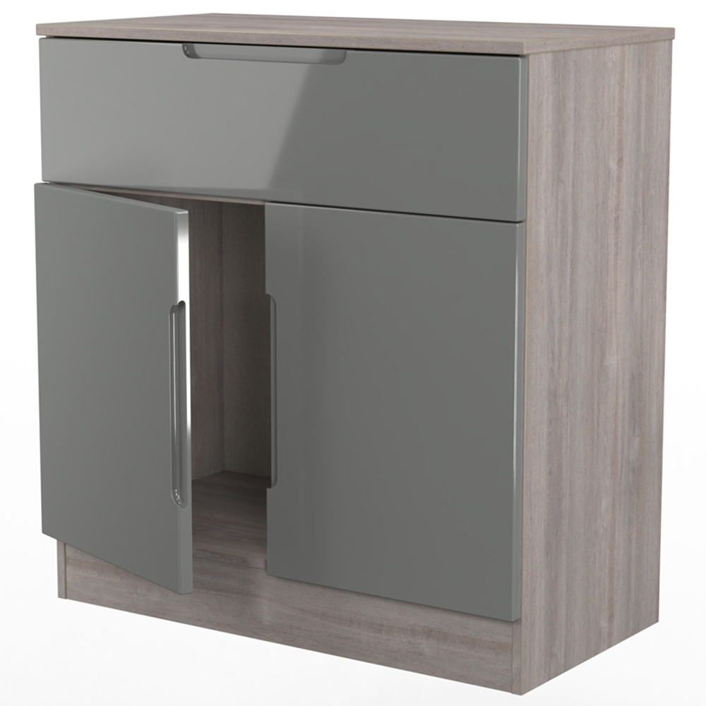 Crowndale Milan 2 Door Single Drawer Grey Gloss and Grey Oak Sideboard Ready Assembled Image 5