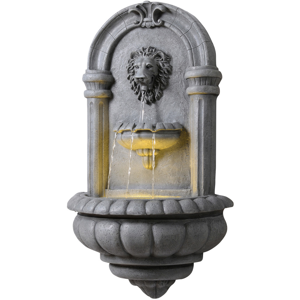 Teamson Home Natural Stone Tiered Lion Head LED Water Wall Fountain 81cm Image 3