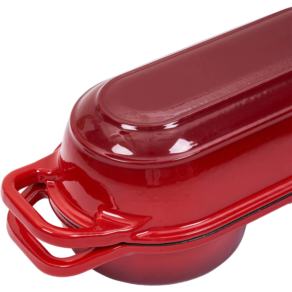 Living and Home Red Oval Enamelled Cast Iron Double Loaf Bread Pot Image 4