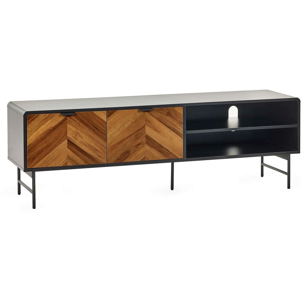 Julian Bowen Alvin 2 Door 2 Shelf Black and Chevron Natural Wood Effect TV Unit Image 2
