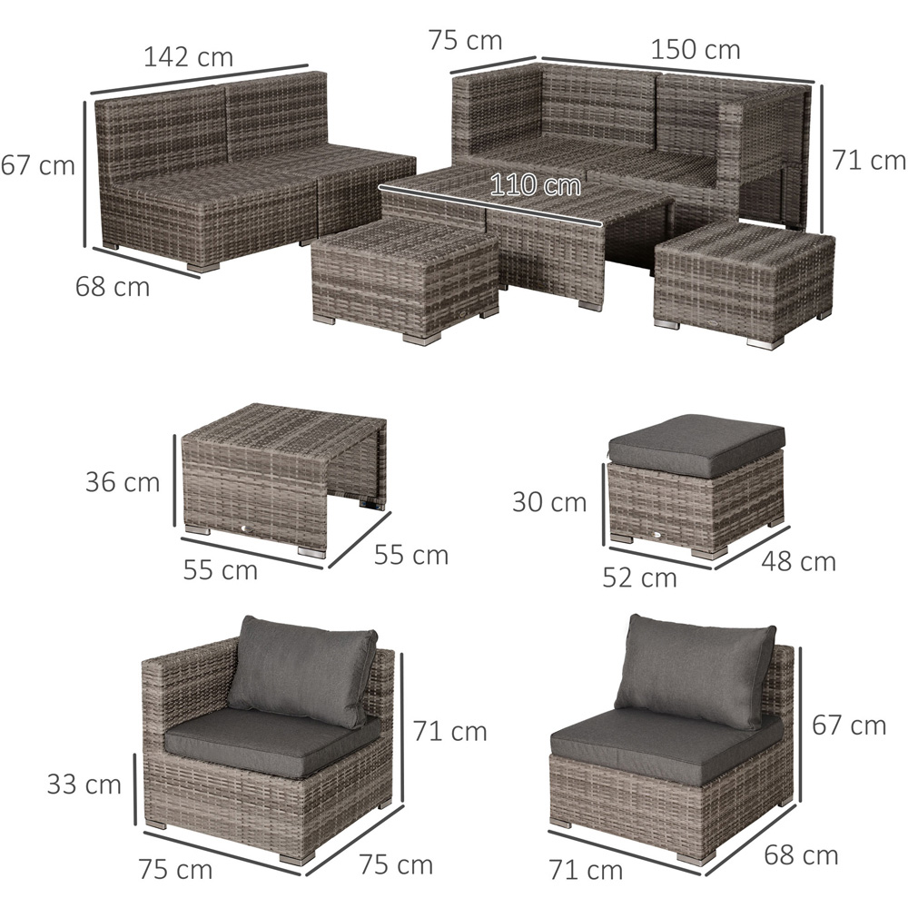Outsunny 6 Seater Grey PE Rattan Outdoor Sofa Set with Coffee Table Image 7
