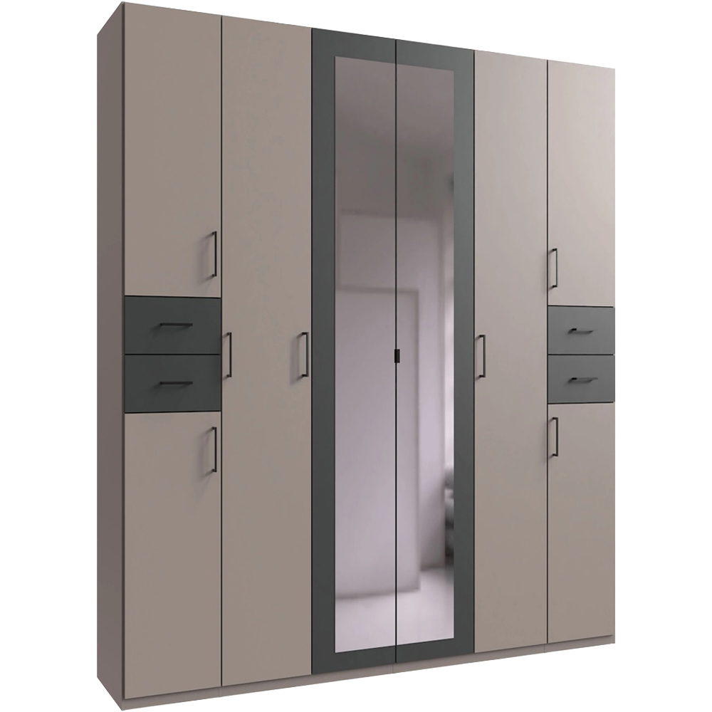 TJ'S Vegas 6 Door 4 Drawer Sahara Grey Mirrored Wardrobe Image 2