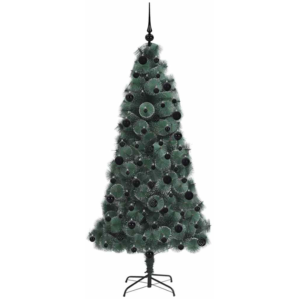 vidaXL Pre-Lit Black Baubles Green Artificial Christmas Tree 7ft Image 4