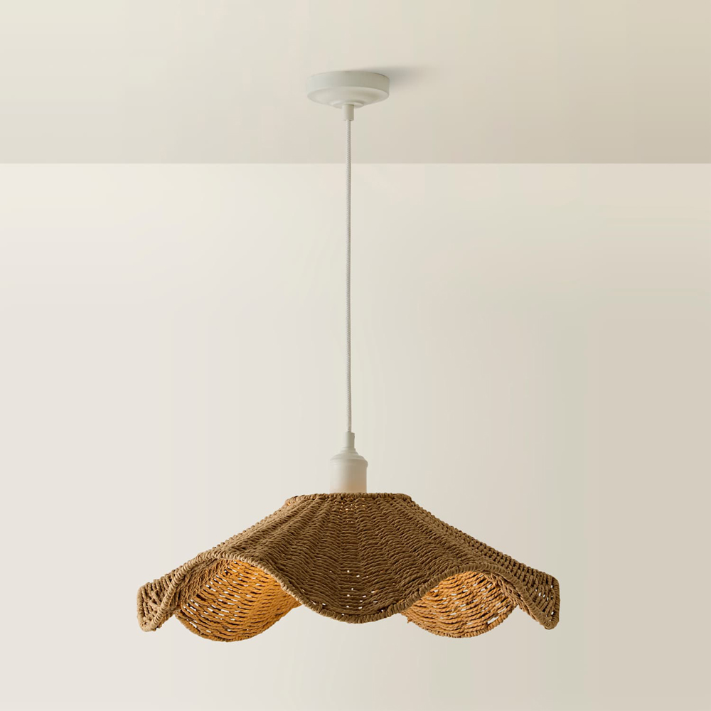 ValueLights Loretta Natural Wicker Wave Shade Ceiling Pendant Light with Bulb 70cm Image 3