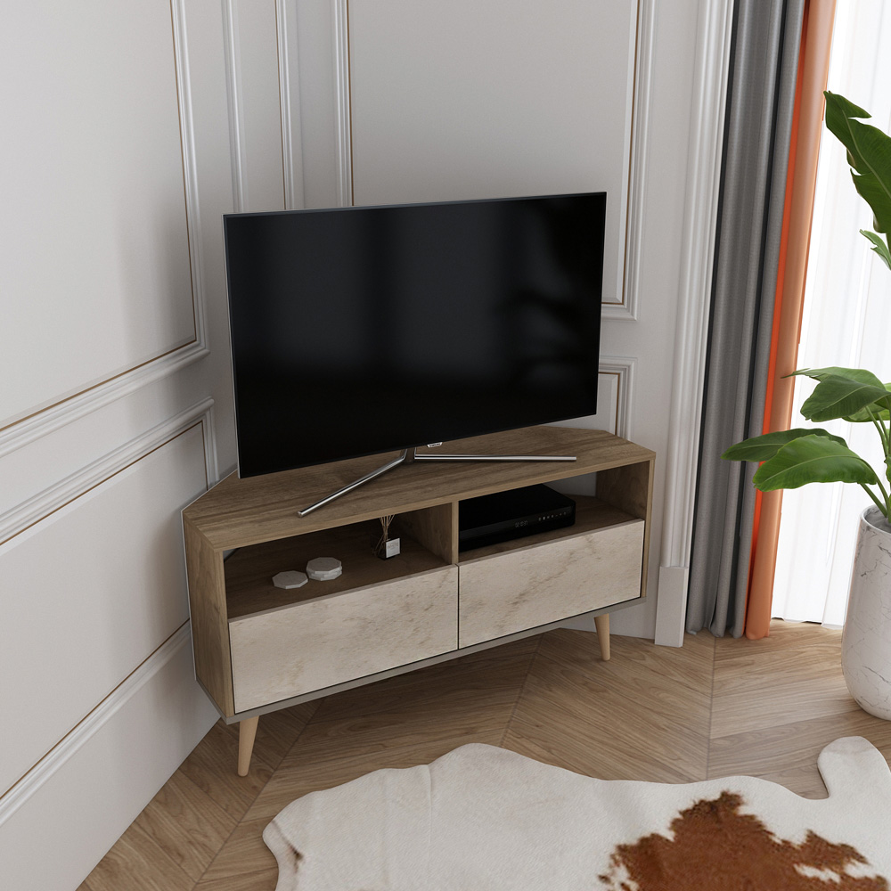 Decorotika Aura 2 Drawer 2 Shelf Walnut Travertine TV Unit Image 3