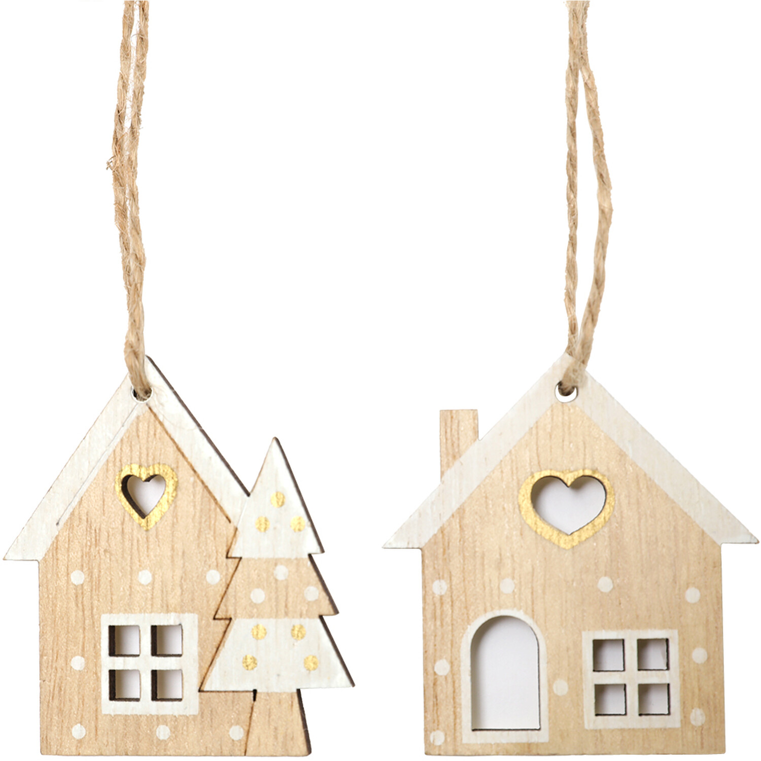 Set of 8 Wooden House Hanging Decorations Natural Wood and White Image 3