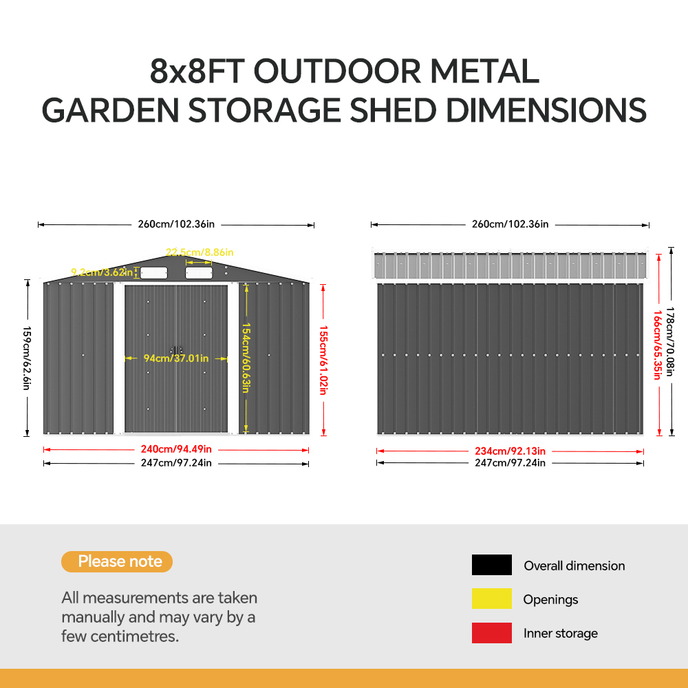 Living and Home 8 x 8ft Anthracite Metal Apex Garden Storage Shed with Foundation Image 5