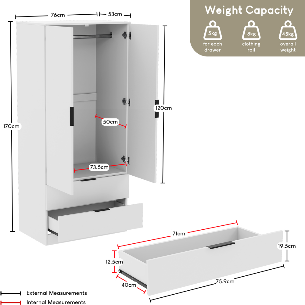 VIDA DESIGNS Trega White 3 Piece Bedroom Furniture Set Image 7