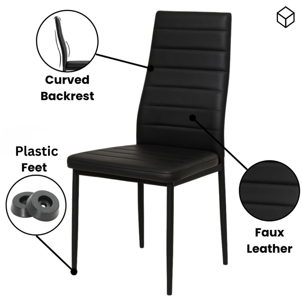 Portland 6 Seater Faux Leather Padded Dining Set Black Image 6