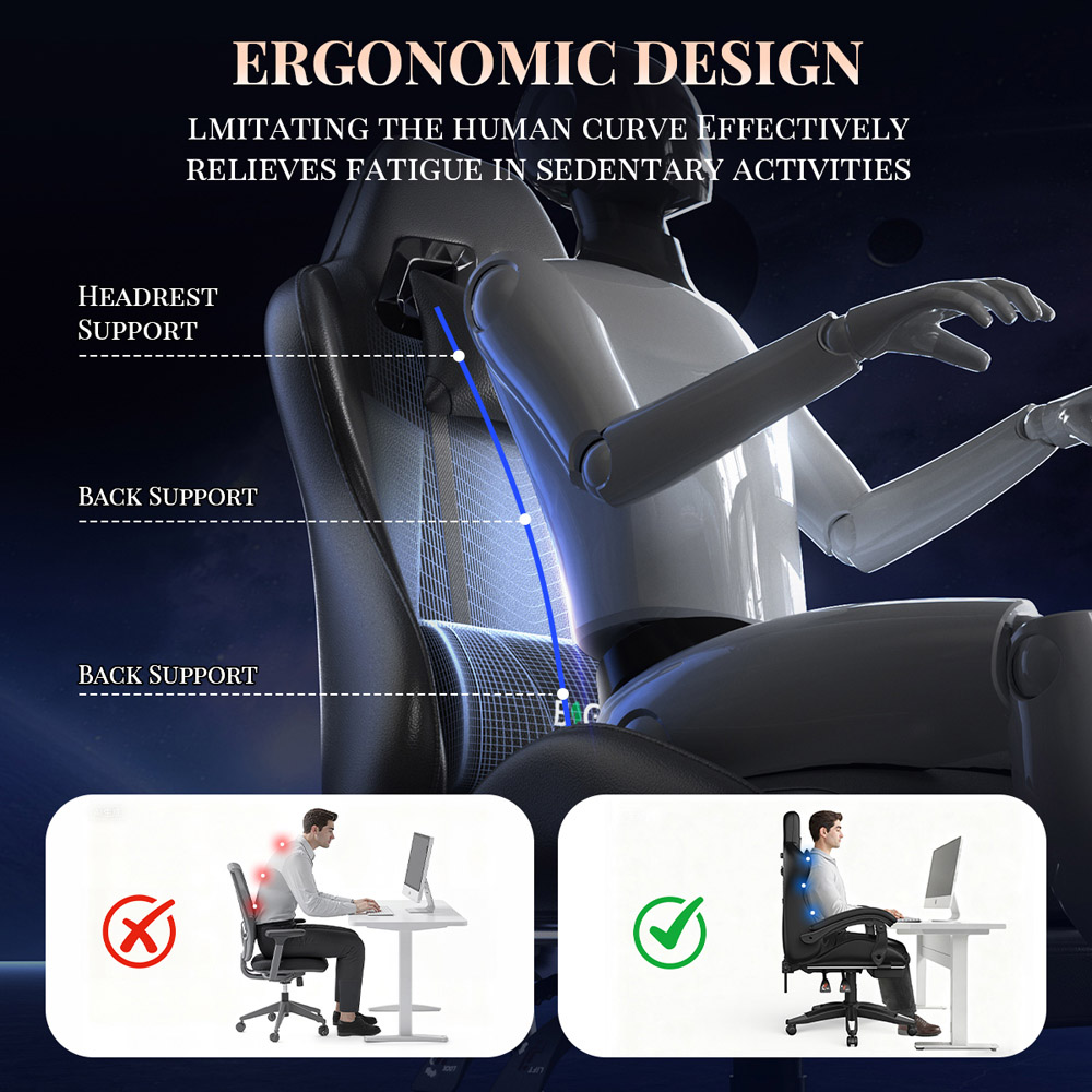 Rattrix Black Reclining Gaming Chair with Massage Lumbar Cushion and Footrest Image 7
