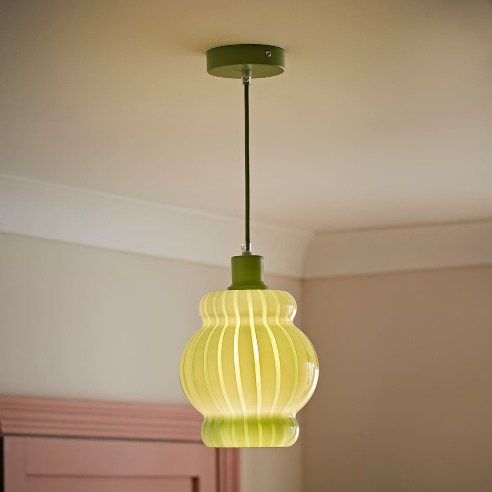 ValueLights Taffy Green Stripe Glass Pendant Ceiling Light and Bulb Image 7