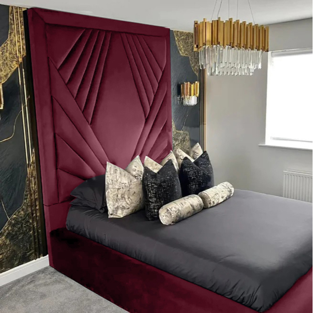 Eleganza Home Solia Super King Size Maroon Plush Velvet Bed Frame with Headboard Image 2
