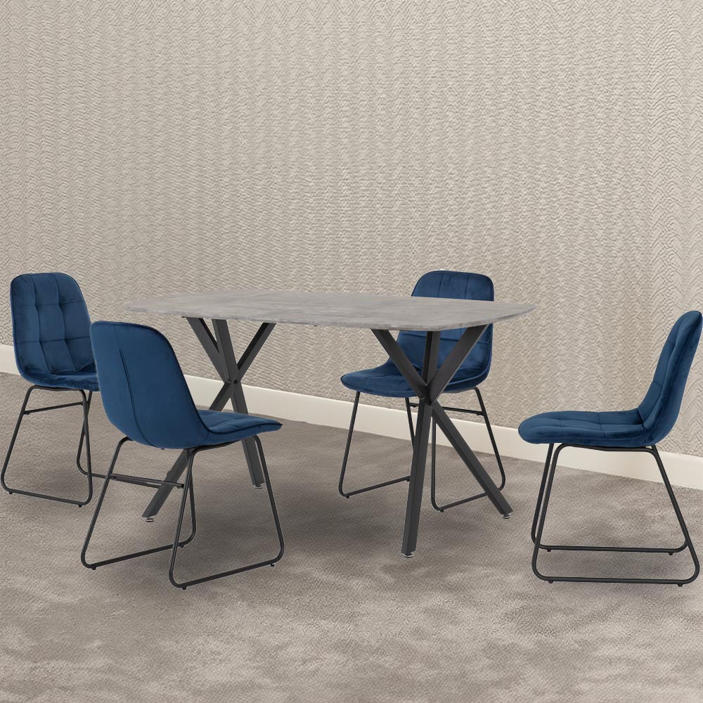 Seconique Athens Lukas 4 Seater Dining Set Concrete and Sapphire Blue Image 1