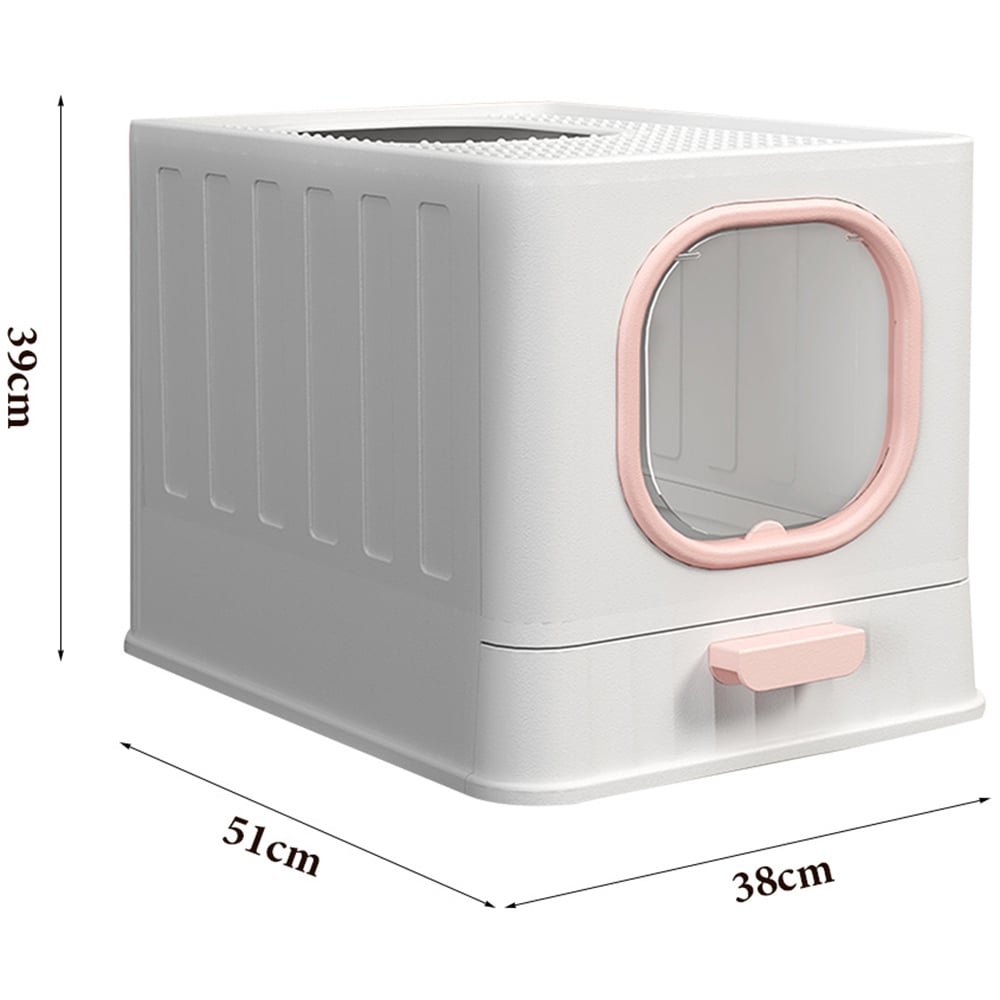 H&O Direct Enclosed Foldable Pink Cat Litter Box with Scoop Image 3