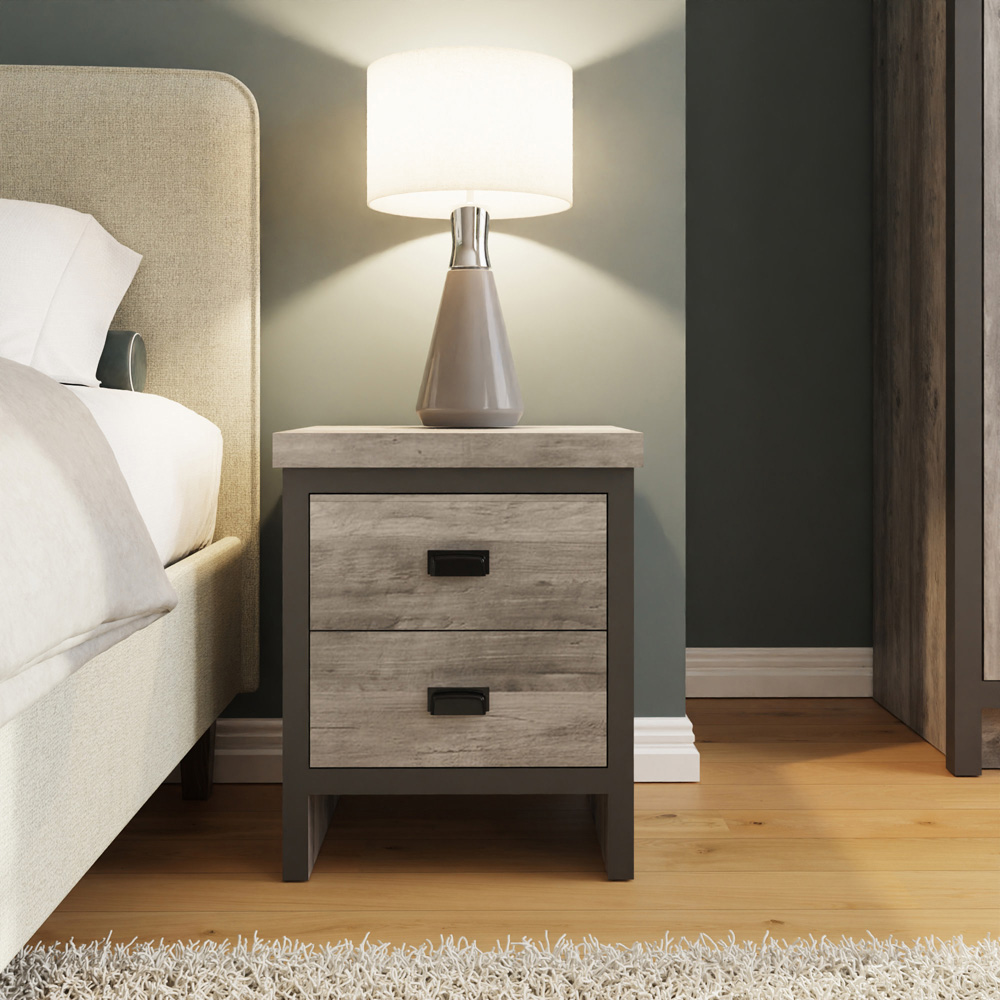GFW Boston 2 Drawer Grey Bedside Table Image 7
