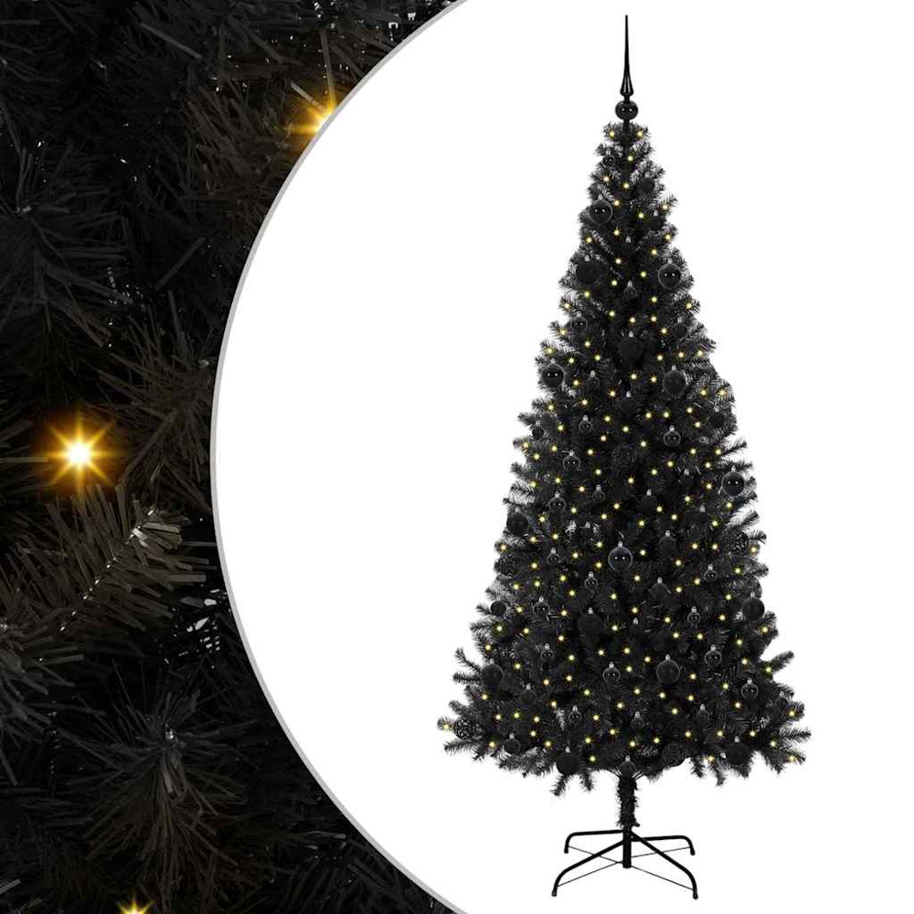 vidaXL Pre-Lit Black Baubles Black Artificial Christmas Tree 7ft Image 2