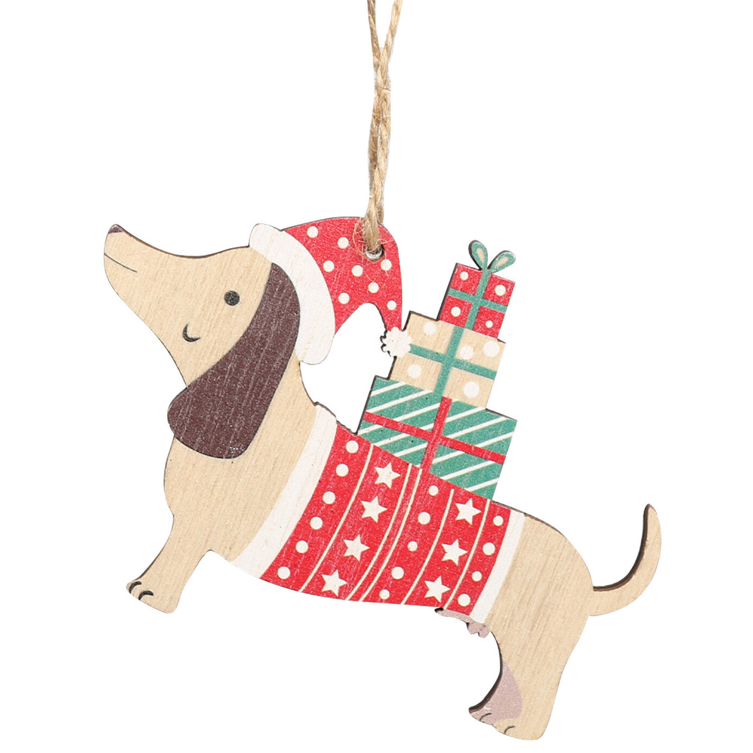 Festive Dog Wooden Hanging Decoration Image