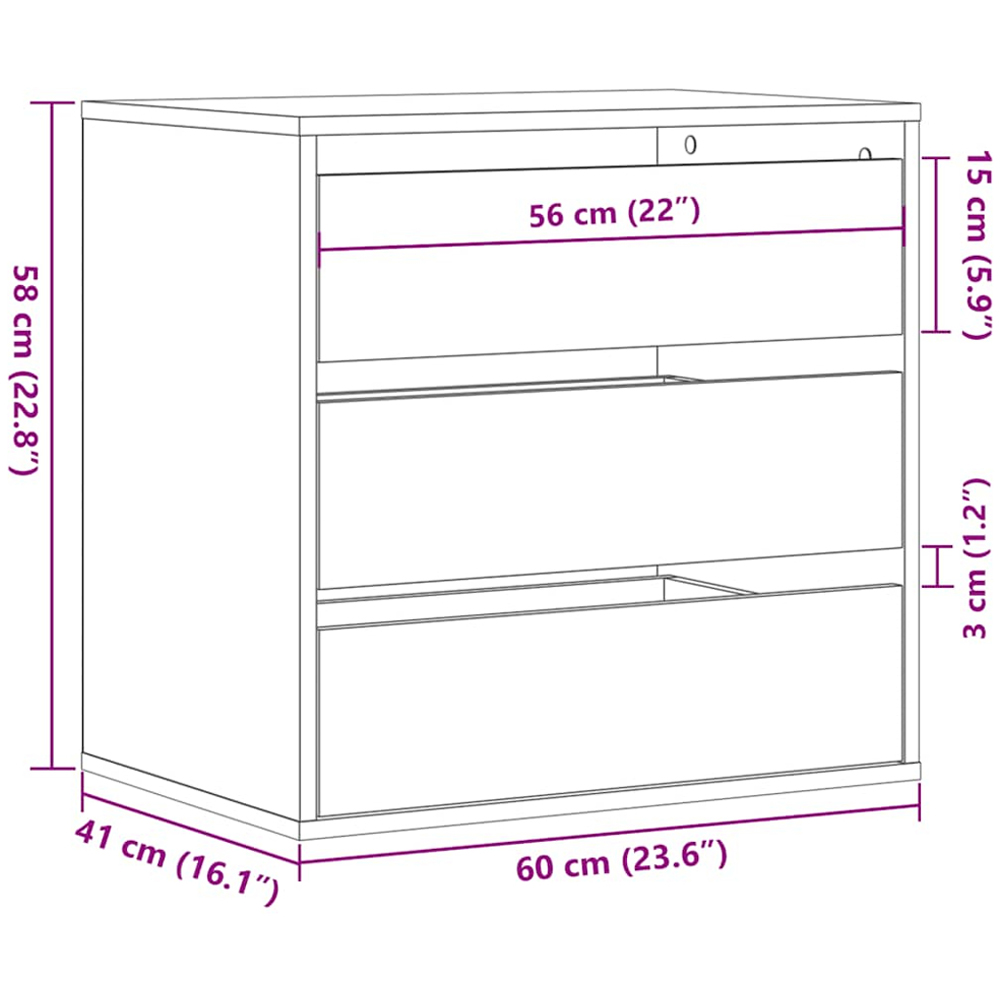 vidaXL 3 Drawer White Engineered Wood Chest of Drawers Image 9