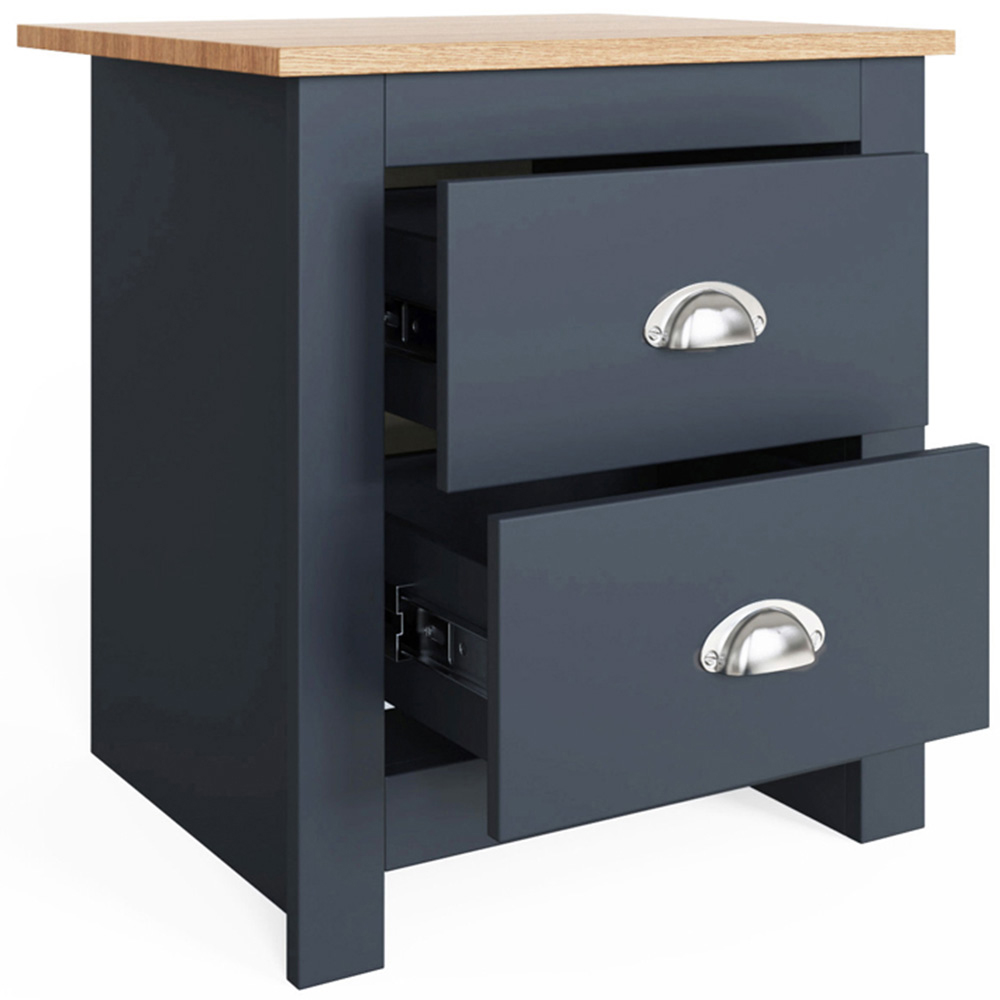 GFW Lancaster 2 Drawer Slate Blue Bedside Table with Oak Effect Top Image 4